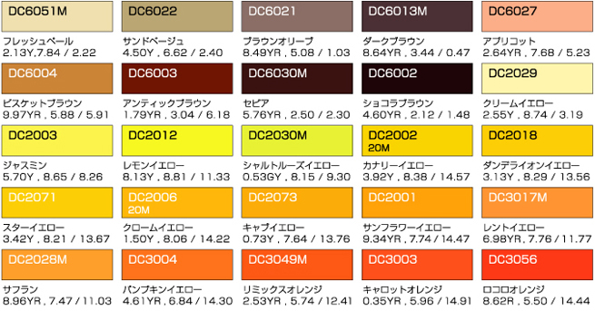 色見本：ダイナカルDCシリーズ（185色）